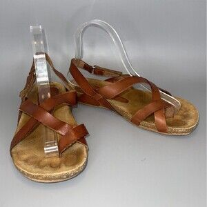 Gladiator Leather Boho Sandals Women 7.5 Brown Cross Straps ork Adjustable Spain